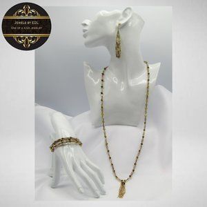 LONG GOLD TASSEL Beaded Jewelry Set